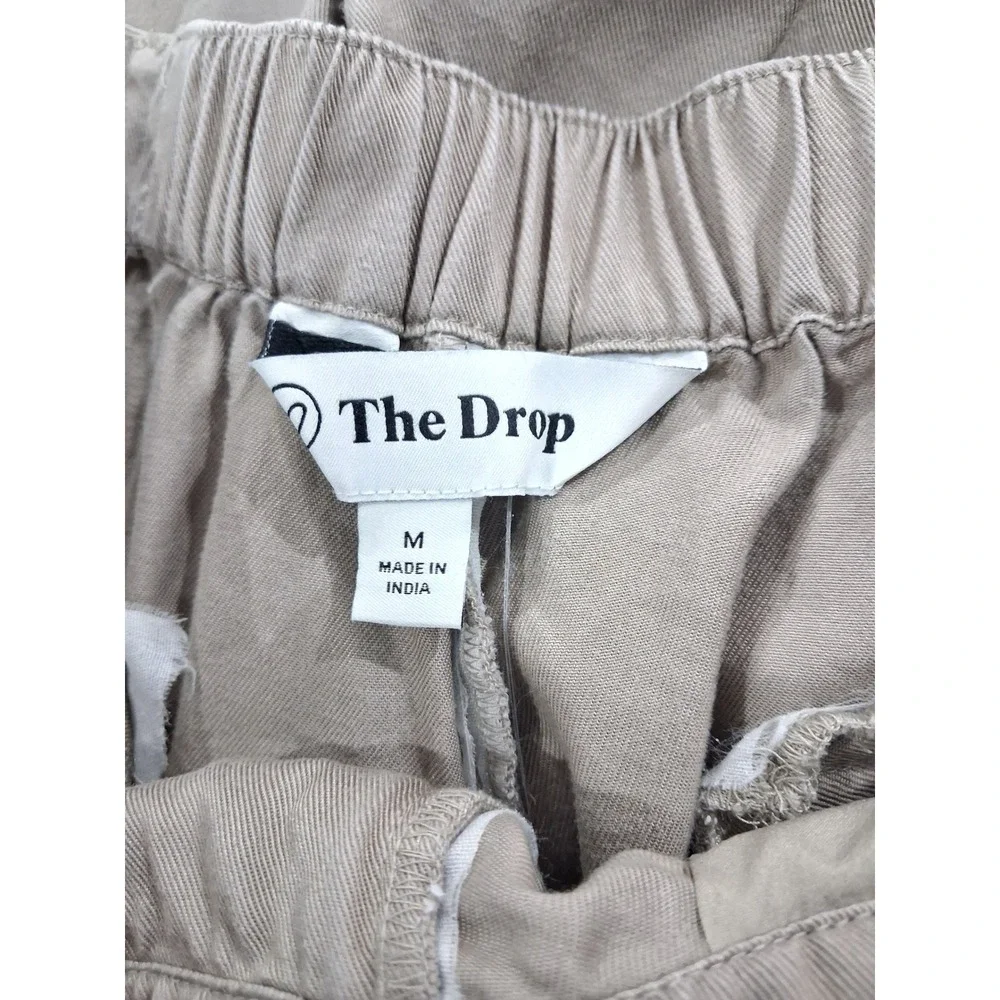 The Drop Womens Khaki Tan Tencel Lyocell Pleated Wide Leg Pants M Elastic Back